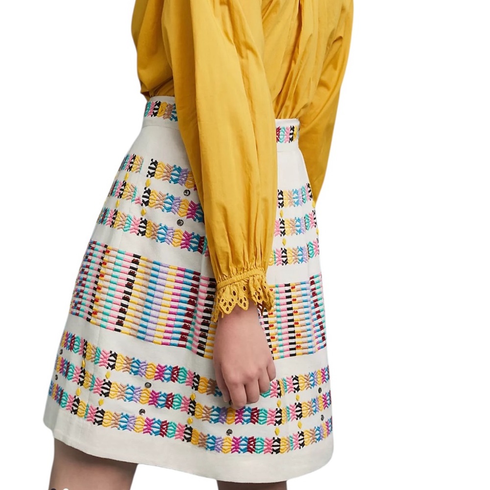 Anthropologie Akemi + Kim Multicolor Embroidered Boho A-Line Skirt Size US 8